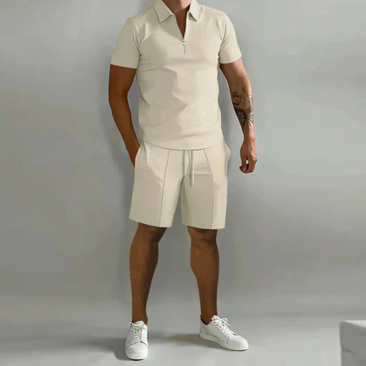 Men's Zip Polo and Shorts Set | Lightweight Summer Comfort