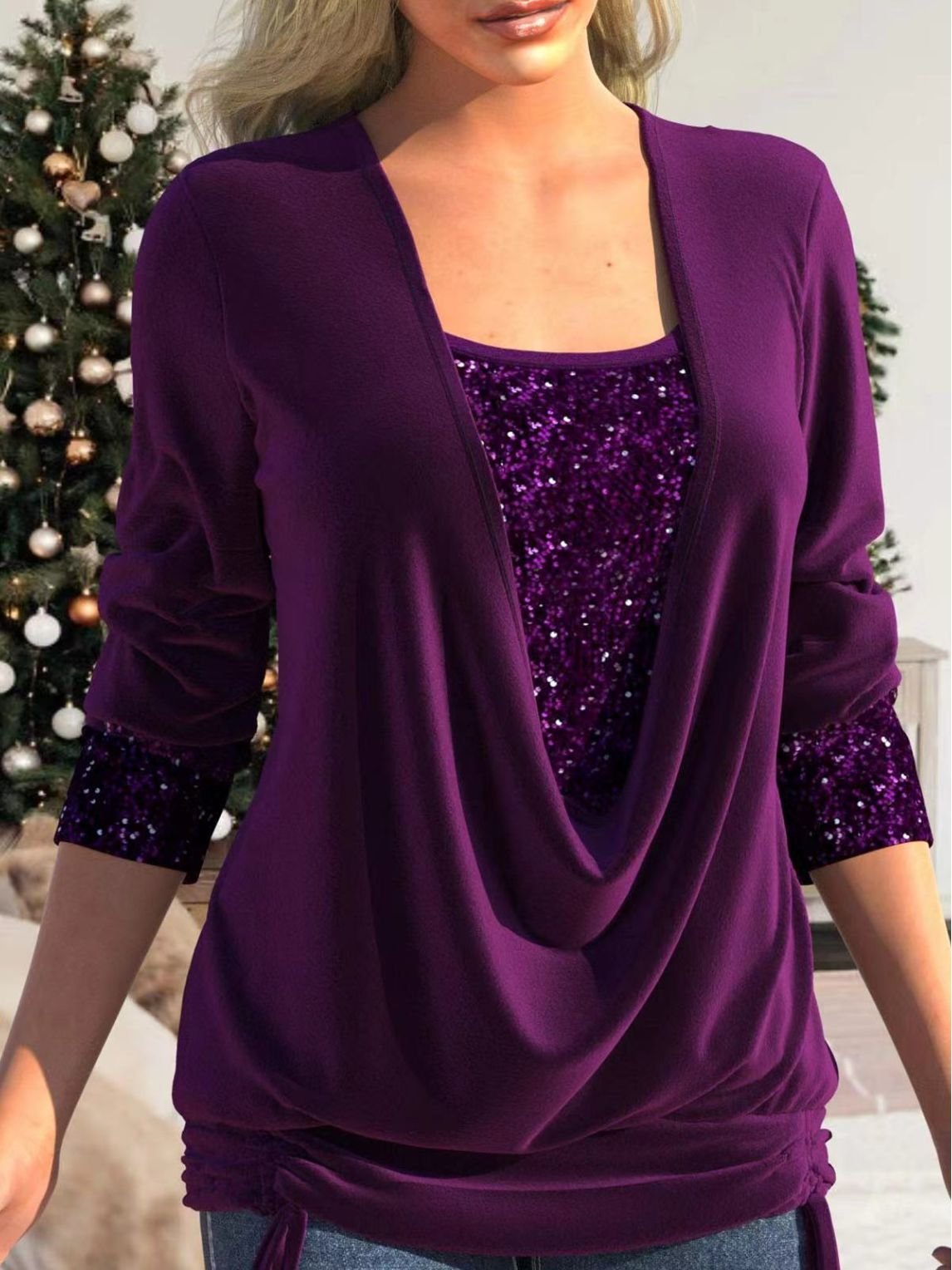 Women's Burgundy Sequin Blouse | Elegant and Chic