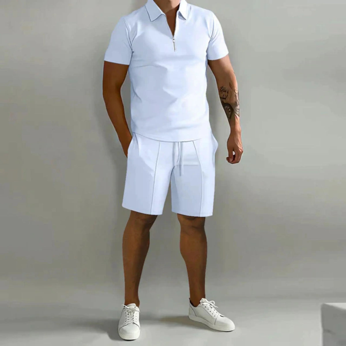 Men's Zip Polo and Shorts Set | Lightweight Summer Comfort