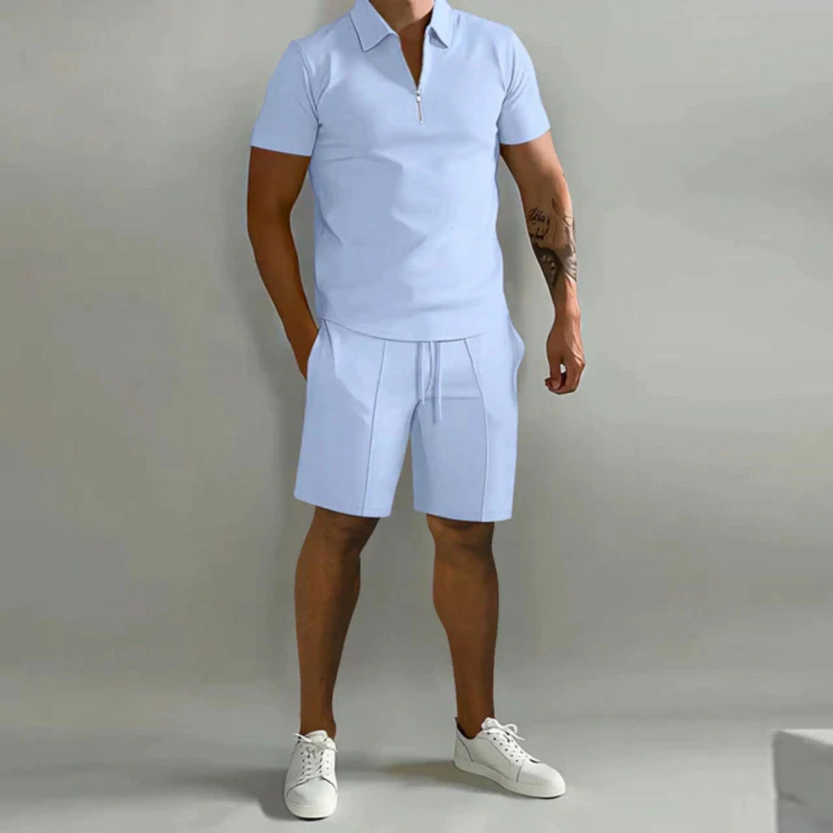 Men's Zip Polo and Shorts Set | Lightweight Summer Comfort