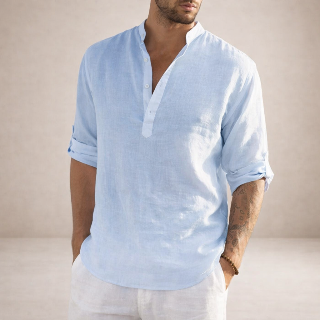 Men's Stand Collar Linen Style Shirt