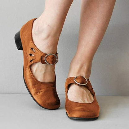 Women's Low Heel Slip-On Shoes | Leather Style Rounded Toe