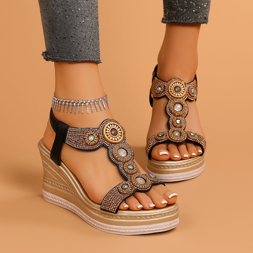Women's Gem Embellished Wedge Sandals | Summer Shoes