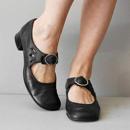 Women's Low Heel Slip-On Shoes | Leather Style Rounded Toe