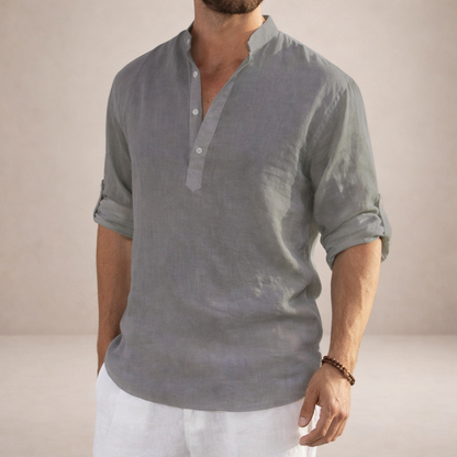 Men's Linen Shirt | Breathable Stand Collar Long Sleeve