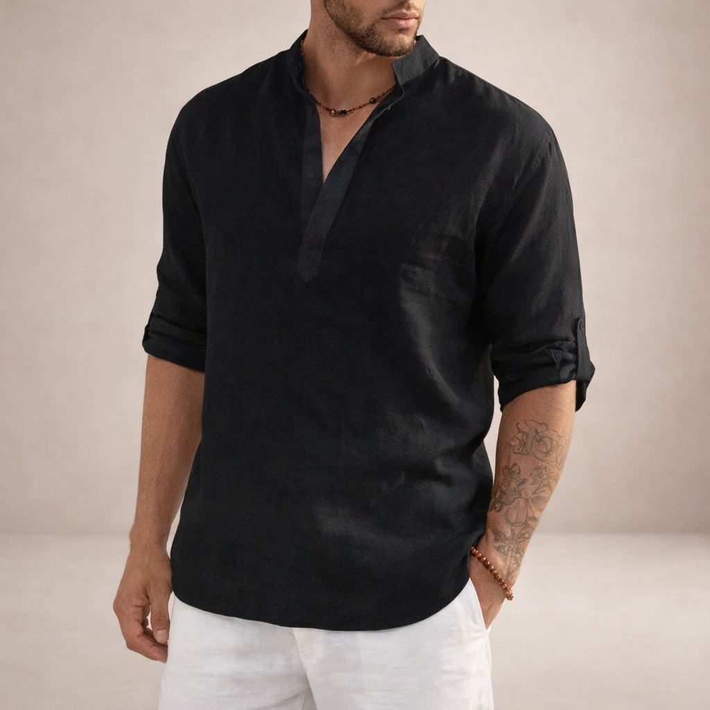 Men's Stand Collar Linen Style Shirt