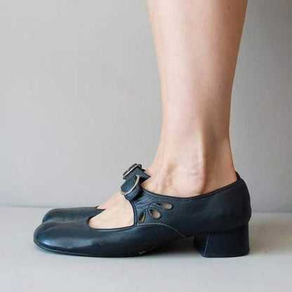Women's Low Heel Slip-On Shoes | Leather Style Rounded Toe