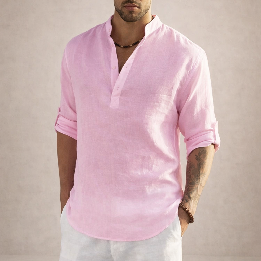 Men's Stand Collar Linen Style Shirt