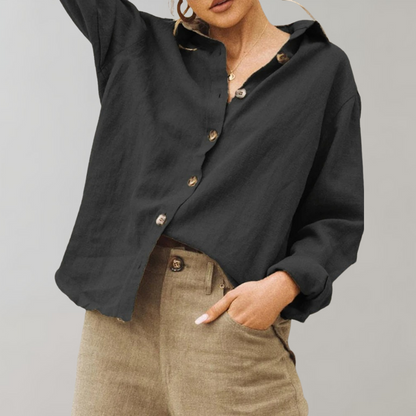 Women's Vintage Linen Style Blouse | Classic Collar Relaxed