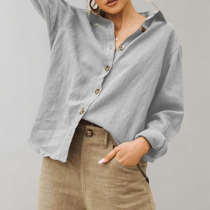 Women's Vintage Linen Style Blouse | Classic Collar Relaxed