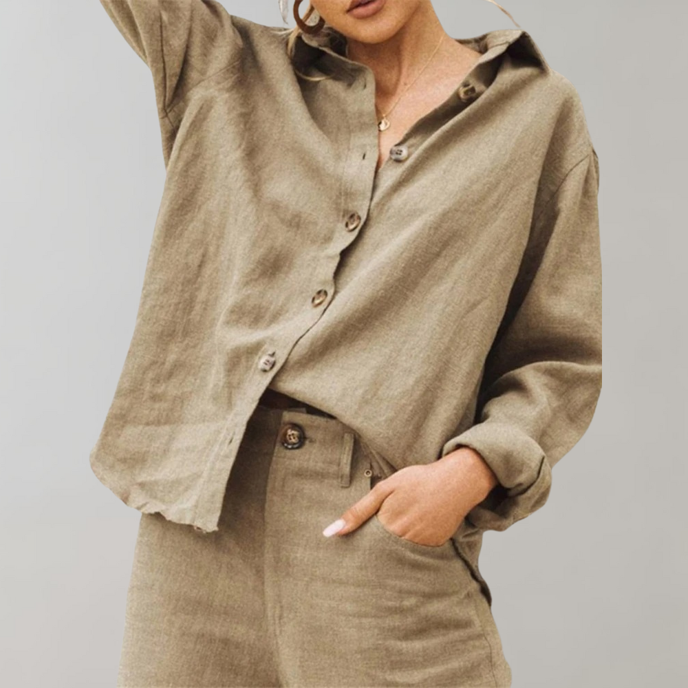 Women's Vintage Linen Style Blouse | Classic Collar Relaxed