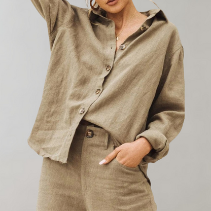 Women's Vintage Linen Style Blouse | Classic Collar Relaxed