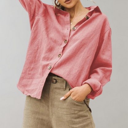 Women's Vintage Linen Style Blouse | Classic Collar Relaxed