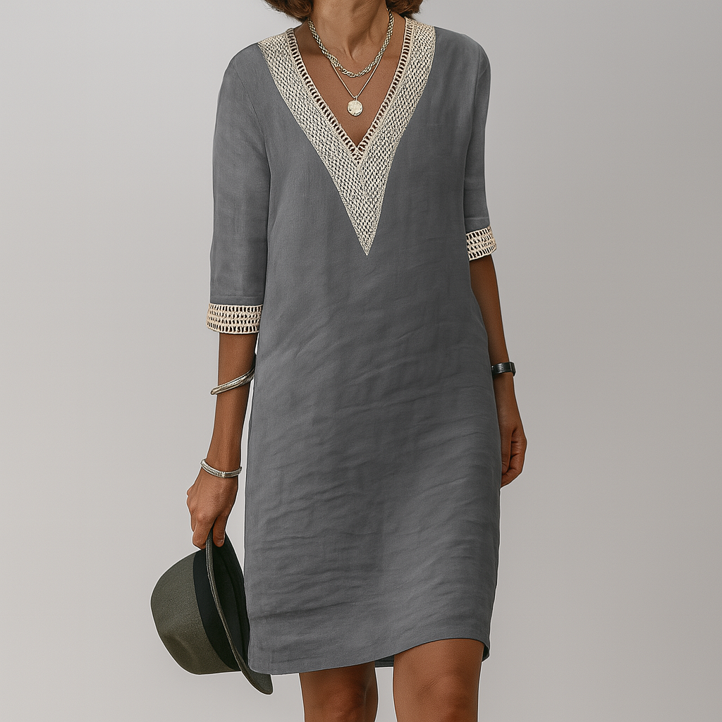 Women's Linen Style Summer Dress | Relaxed Midi Fit