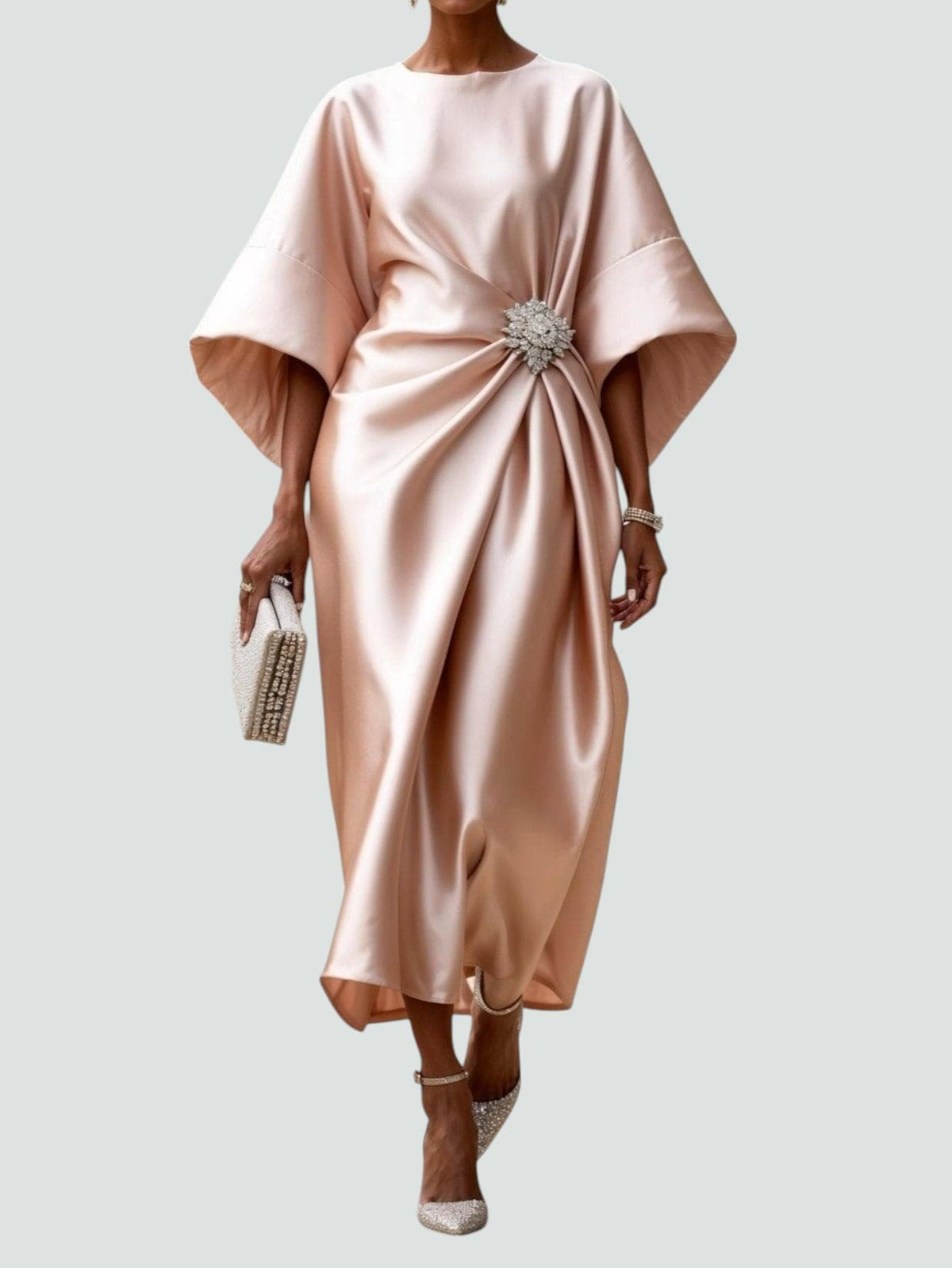 Women's Elegant Draped Dress | Jewel Detail Occasion Wear