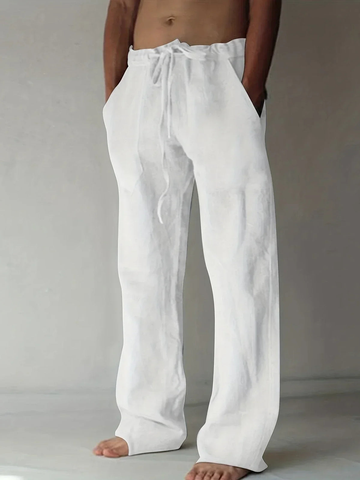 Men's Linen Style Baggy Trousers | Relaxed Drawstring Fit