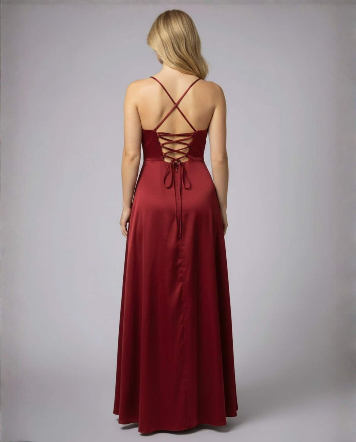 Women's Satin Style Maxi Dress | Cowl Neck Side Slit Evening Dress