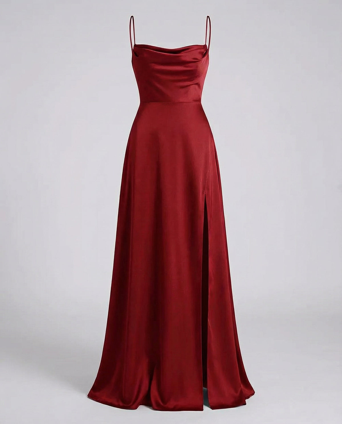 Women's Satin Style Maxi Dress | Cowl Neck Side Slit Evening Dress