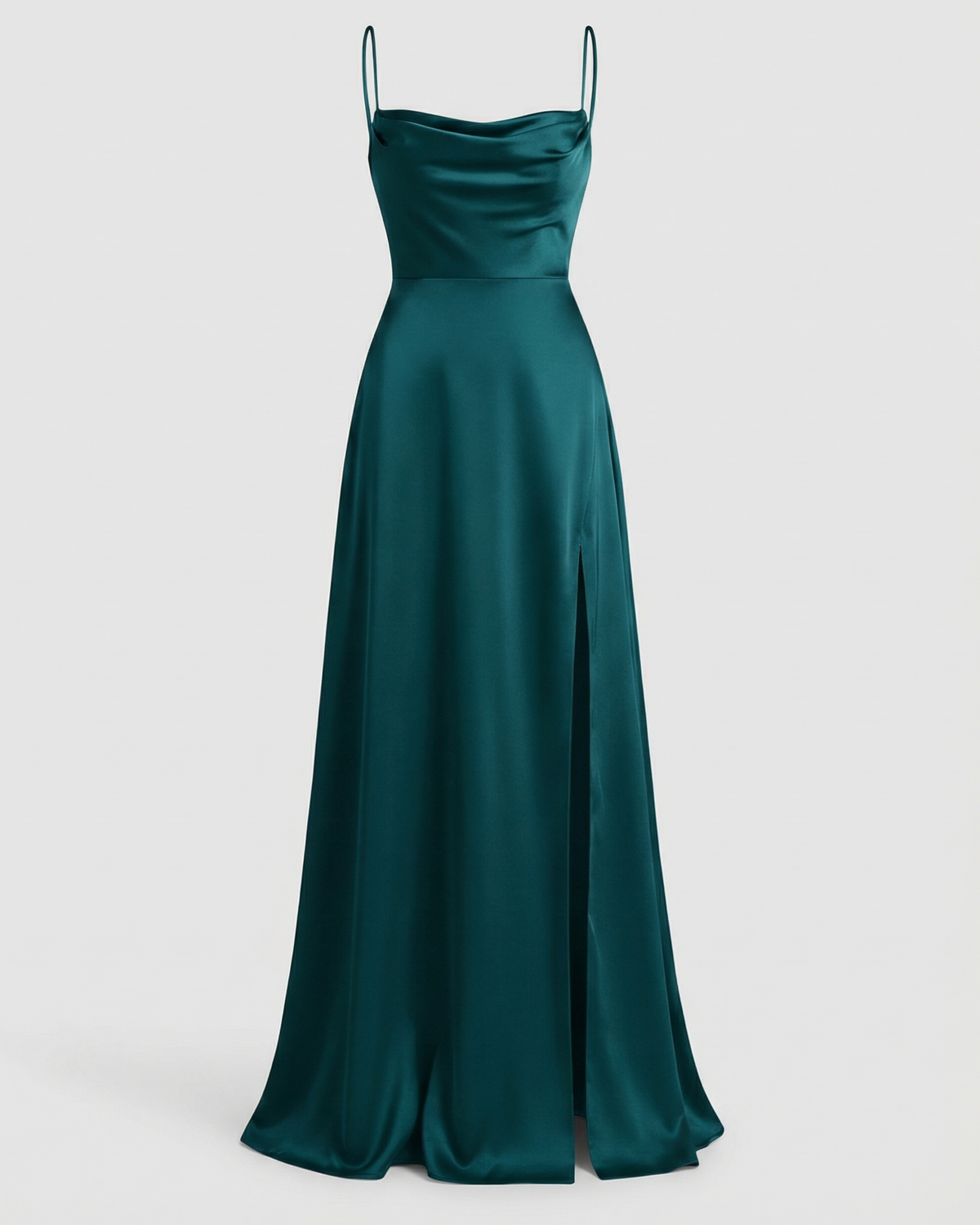 Women's Satin Style Maxi Dress | Cowl Neck Side Slit Evening Dress