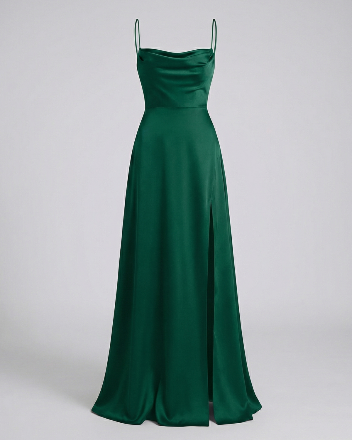 Women's Satin Style Maxi Dress | Cowl Neck Side Slit Evening Dress