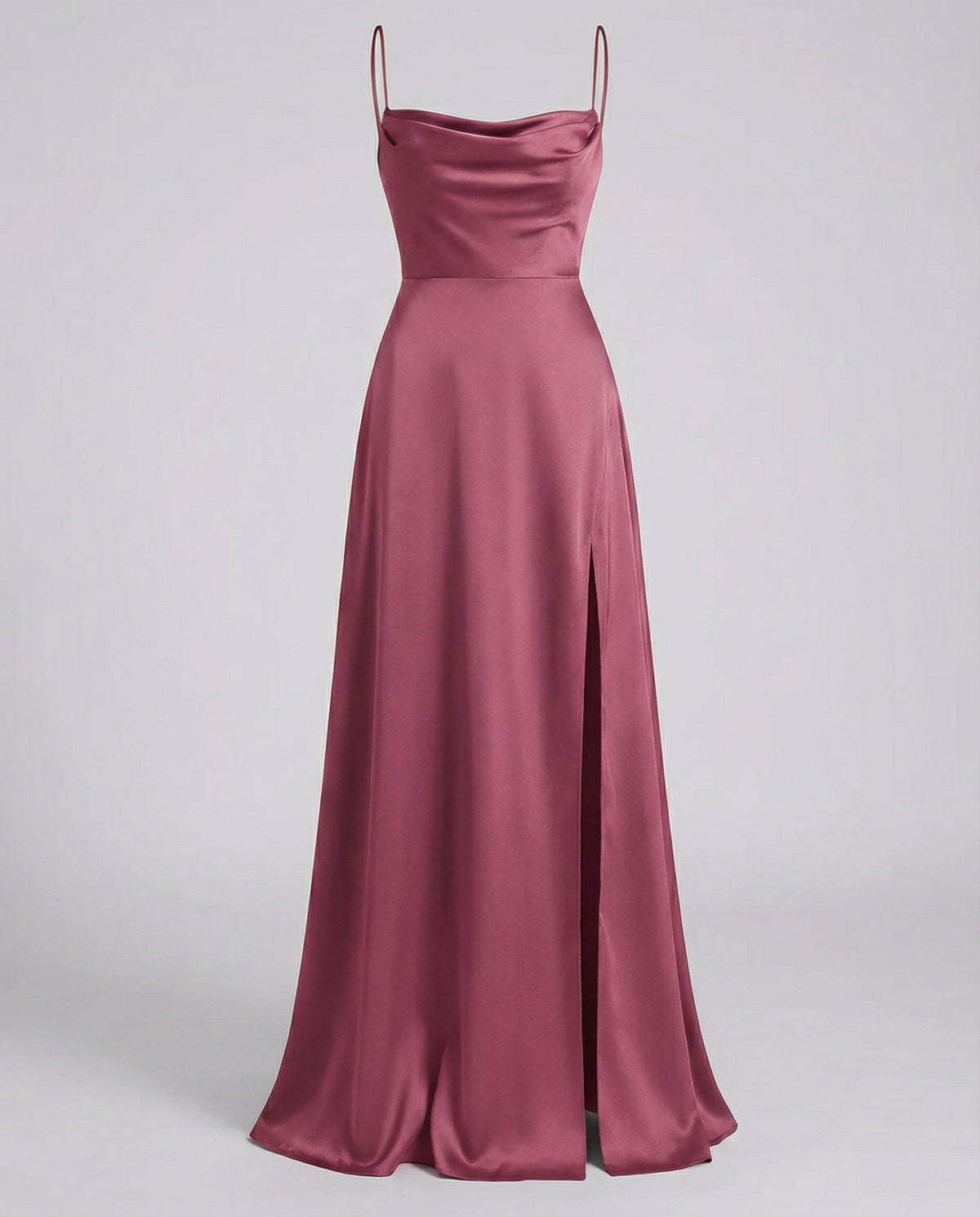 Women's Satin Style Maxi Dress | Cowl Neck Side Slit Evening Dress