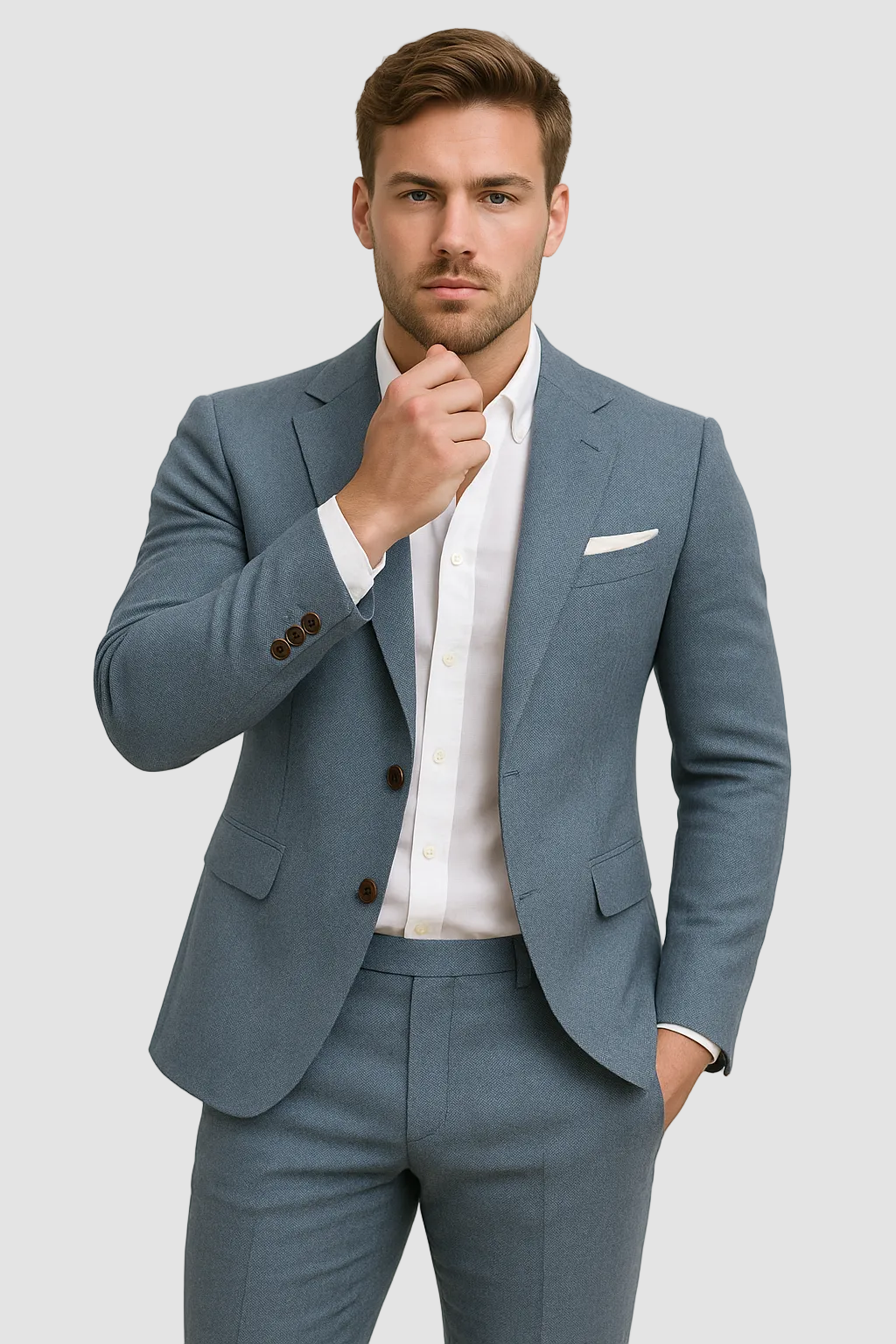 Men's Slim Fit Two-Piece Suit Set | Linen-Style Blazer & Trousers