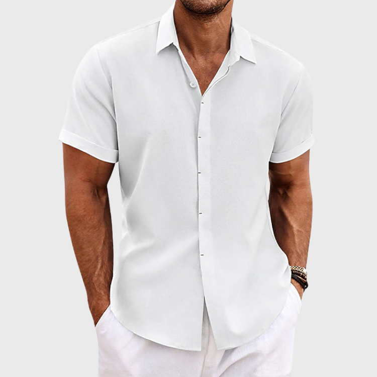 Men's Short Sleeve Summer Shirt | Linen-Style Lightweight Beach Top