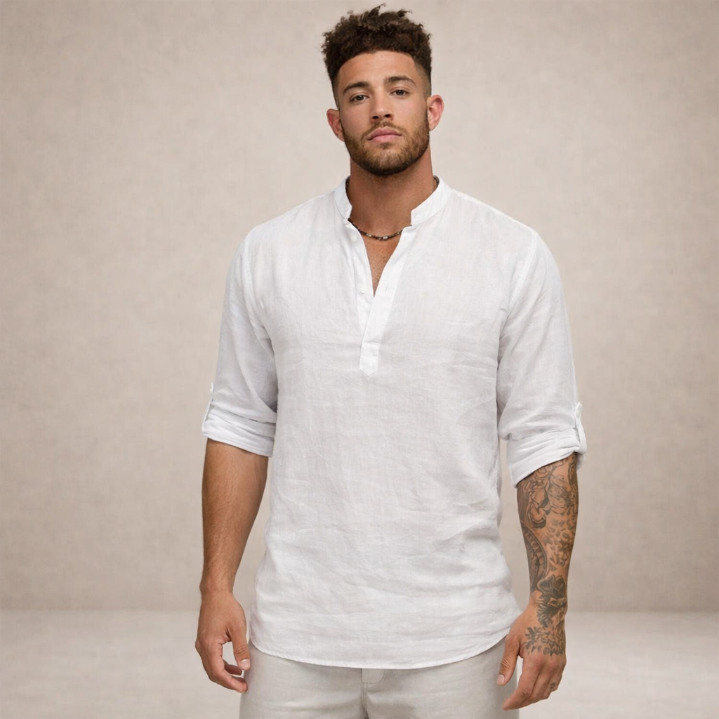Men's Stand Collar Linen Style Shirt