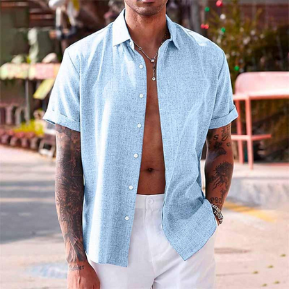 Men's Short Sleeve Summer Shirt | Linen-Style Lightweight Beach Top